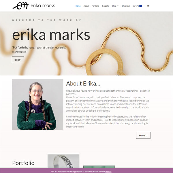 Erika Marks Bespoke Jewellery Ecommerce Website